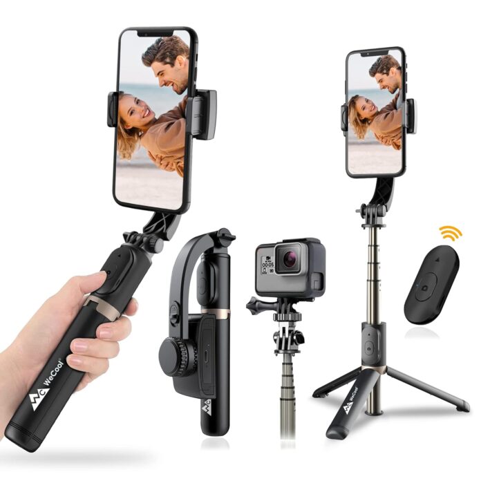 WeCool G1 Selfie Stick with Tripod Stand with Gimbal 1-Axis Stabiliser with Facial Tracking, This Action Camera Gimbal Compatible with All Smart Phones, Portable and Foldable for Android & iPhone.