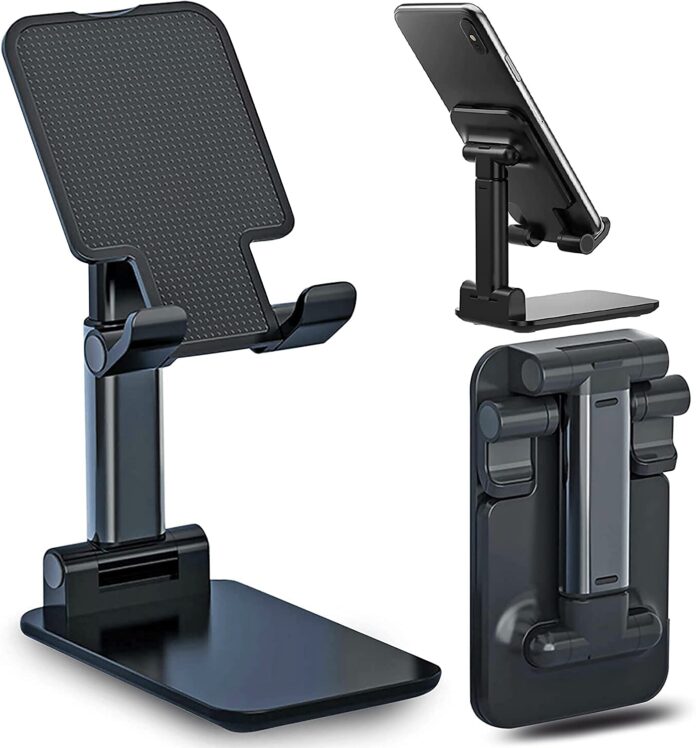 iCall name of trust Smart Foldable Mobile Tabletop Stand for Table and Bed, Height Adjustable Universal Phone Holder for All Smartphones & Tablet (Black)