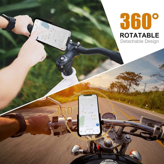 BIKE AUTO ACCESSORIES Universal Bike Mount Holder Metal Body 360 Degree Rotating Handlebar Metal Body Cradle Stand for Bicycle, Motorcycle, Fits All Smartphones (with Charger) 02