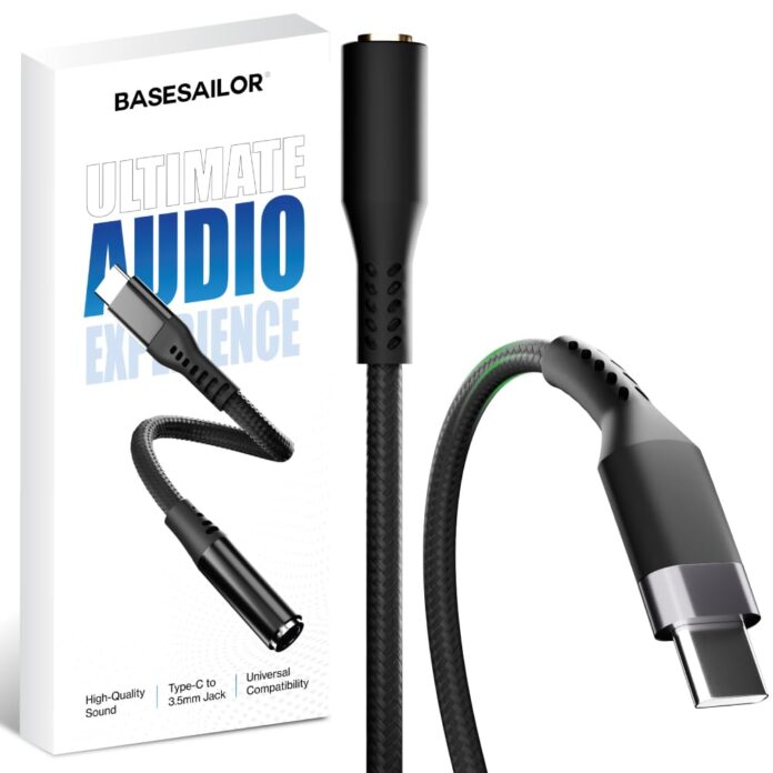 Basesailor Type-C to 3.5mm Audio Jack Connector/Adapter[5-Year Warranty*] with DAC Compatible for iPhone 15 & 16,Samsung S Series,OnePlus,Google Pixel, Nothing & Any Type C Phones-Headphones Converter