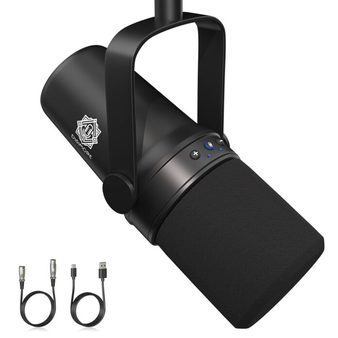 DIGIMORE Dynamic Podcast Microphone | USB/XLR Microphone kit for Streaming & Gaming | 24-Bit/192kHz Chip | Built-in Headphone Output | Mute Button, Gain Button (D-490)