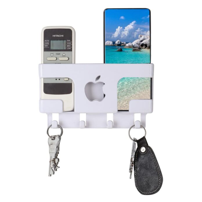 DSNS Mobile Wall Stand for Charging | Multipurpose Wall Stand with Key Chain & Remote Holder | Pack of 1 Plastic Key Holder (White)