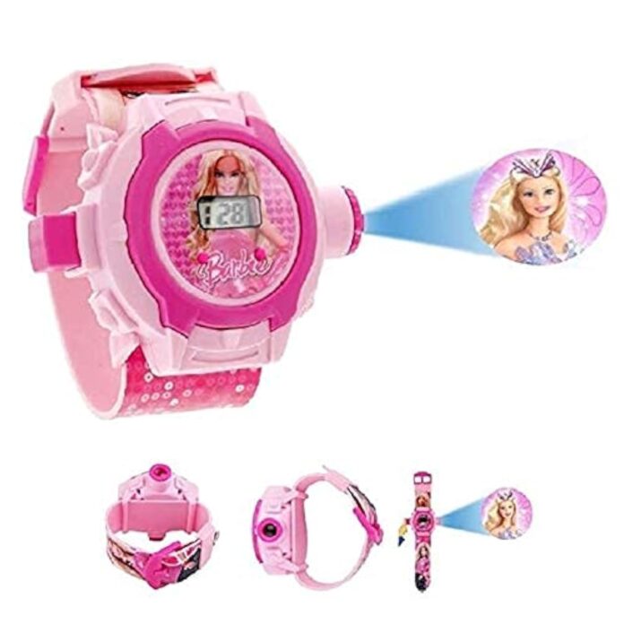 Emartos Barbie 24 Images Projector Digital Rubber Kid's Watch (Pink Dial and Band)