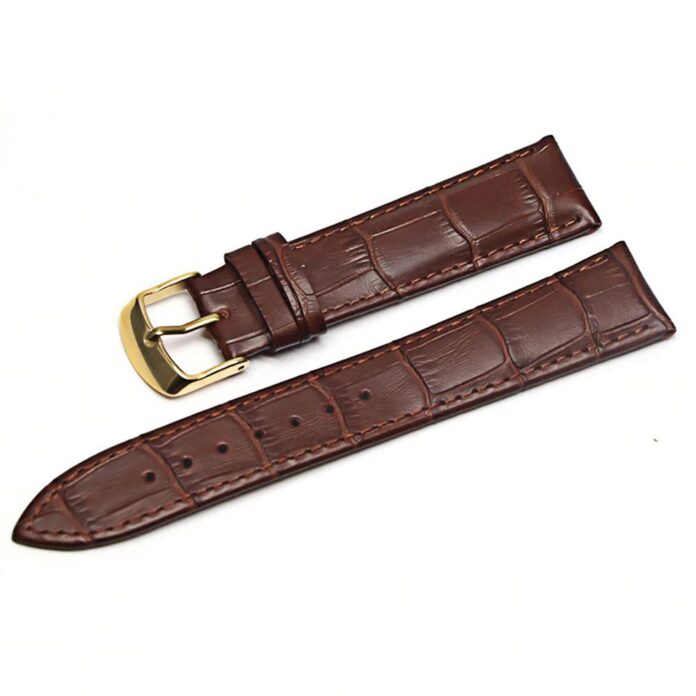 Ewatchaccessories 19mm Genuine Leather Watch Band Strap Fits Seamaster, Speedmaster Brown Yellow Buckle