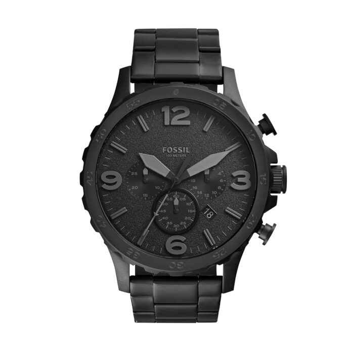 Fossil Nate Chronograph Analog Black Dial Grey Band Men's Stainless Steel Watch - JR1401