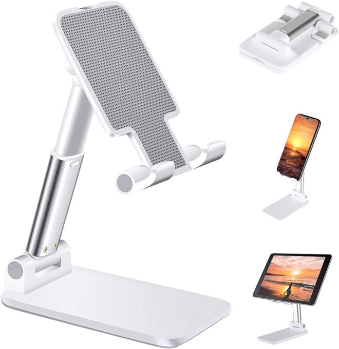 Gladiadora® Mobile Stand Multi Angle Adjustable and Foldable Mobile Phone Tabletop Stand, Anti Slip and Scratch Resistant, Compatible for Samsung Galaxy, Vivo, iPhone and All Mobile Phones (White)