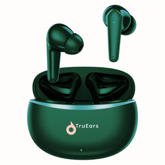 NatureInnovate TruEars Elite Bluetooth 5.3 Earbuds - Wireless Earphones with 12mm Dynamic Drivers, Type-C Fast Charging, 30H Playtime, IPX5 Water Resistant, Low Latency, ANC, Mic, Gym & Gaming (Green)