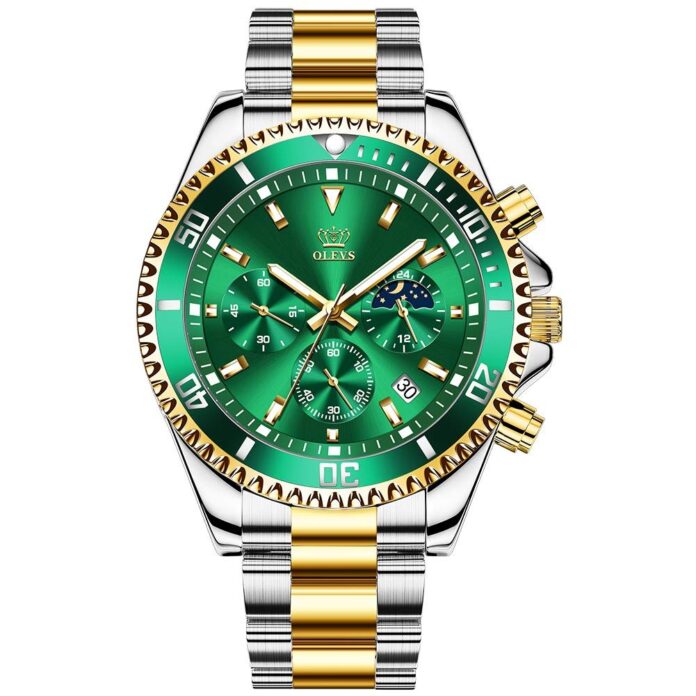 OLEVS Chronograph Luxury Stainless Steel Watch for Men (Green Dial)