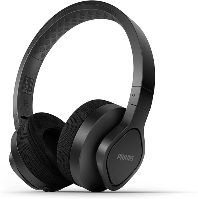 PHILIPS Audio TAA4216 On-Ear Sports Bluetooth Headphones with IP55 Dust/Water Protection, 35 Hours Play Time, Cooling & Washable Ear Cups, Quick Charge, 40 mm Drivers and Built-in Mic (Black)