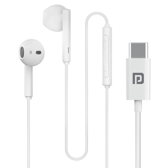 Portronics Conch Theta C in Ear Type C Wired Earphones with in Line HD Mic, Powerful Audio, 14.2mm Driver, Unique Earbuds Design, TPE Anti Tangle Wire, in line Controls, Wide Compatibility(White)