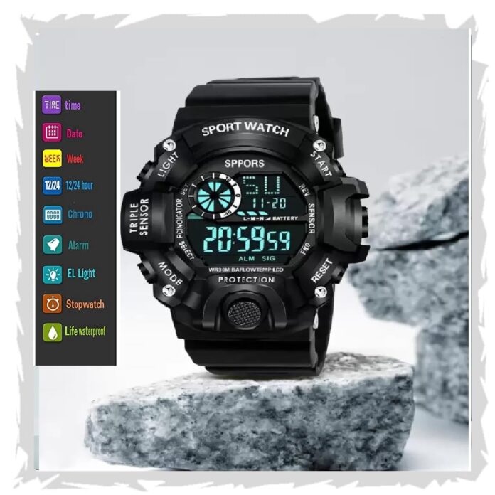 SELLORIA Digital Watch Shockproof Multi-Functional Automatic Black Color Strap Waterproof Digital Sports Watch for Mens Kids Watch for Boys RED