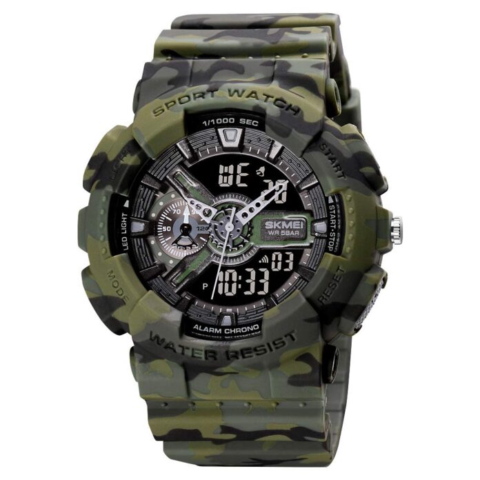 SKMEI Men's Digital Sports Watch, LED Square Large Face Analog Quartz Wrist Watch with Multi-Time Zone Waterproof Stopwatch