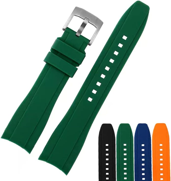 Strapseeker Dexter Top Grade Silicone Curved Lug End Watch Strap- Watch Bands For Men & Women -Waterproof Rubber Bracelet for Sports & Dive Watches-Replacement for Tudor, Omega & Seiko Watches- Colors: Black, Blue, Orange, Green-Pin Buckle / Butterfly Deployment Clasp