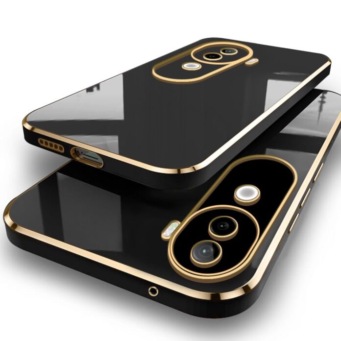 TheGiftKart Luxurious Golden-Plated Back Cover Case for Vivo V40e / iQOO Z9s 5G | Raised Lips for Camera & Screen Protection | Shockproof Design | Stylish Cover for Vivo V40e / iQOO Z9s (TPU, Black)