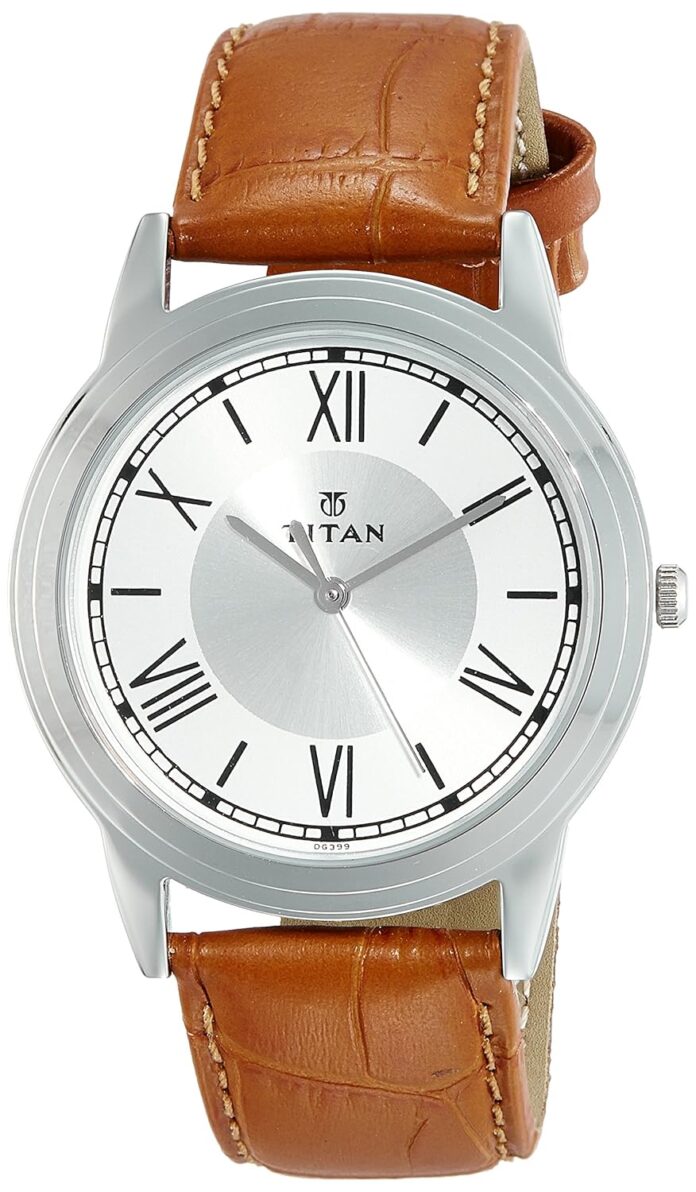 Titan Karishma Silver Dial Analog Leather Strap watch for Men-NN1735SL01