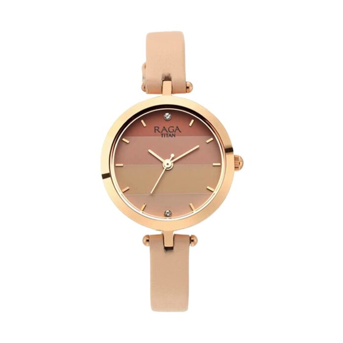 Titan Raga Women's Blossom Elegance Pastel Pink Dial & Leather Grace Analog Watch-NS2606WL02