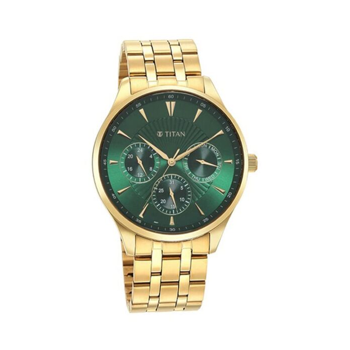 Titan Regalia Opulent Green Dial Quartz Multifunction Stainless Steel Strap Watch for Men-NS90127YM05