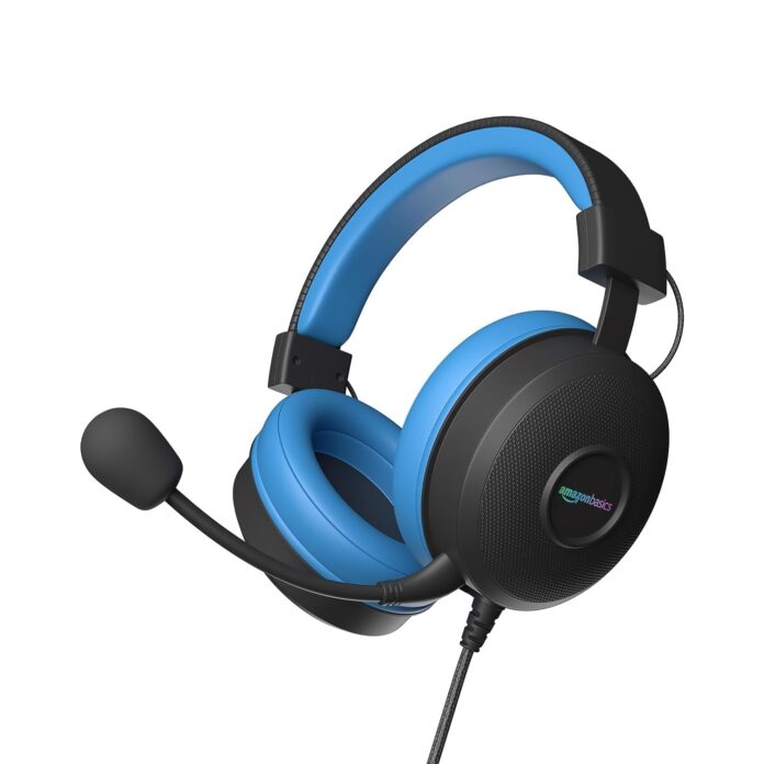 amazon basics Wired Over Ear Gaming Headphones mic for PC, Laptop | Static RGB | (Black - Blue)