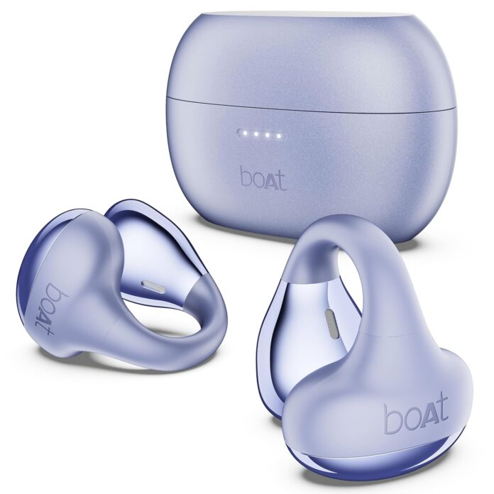 boAt Airdopes Loop OWS Earbuds w/Clip-On Fit, Air Conduction Tech, 50HRS Battery, 4Mics ENx, Dual EQ Modes, 12mm Drivers, 40ms Latency,ASAP Charge,OWS Ear Buds Earphones(Lavender Mist)