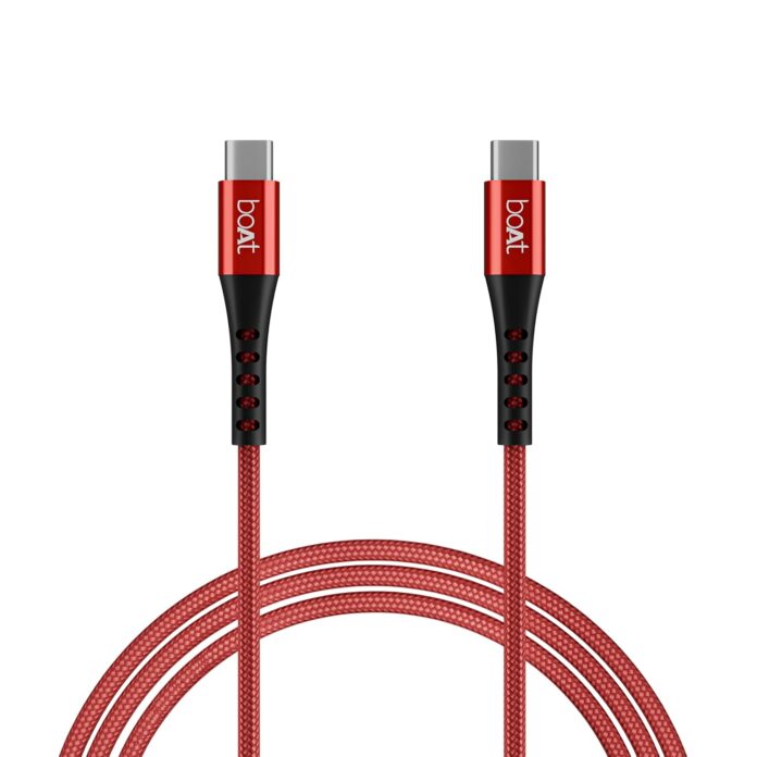 boAt Type-C C600 Tangle-Free, Sturdy Cable w/ 100W/5A Fast Charging & 10Gbps Data Transmission, 10000+ Bends Lifespan and Extended 1.5m Length,Compatible w/Xiaomi, Oneplus, Samsung, Vivo & Oppo(Red)