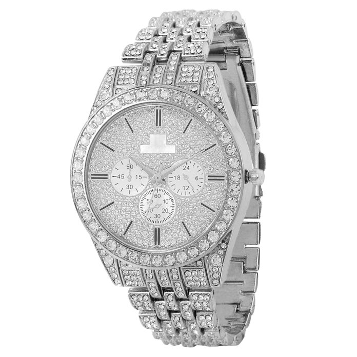 ALNA-TURA Stylish Men's Silver Watch with Diamond Accents |Elegant Design Watch with Crystal and Metal Strap| Watch for Mens and Boys, Analog Modern Cassual & Formal Boys Watches for Mens