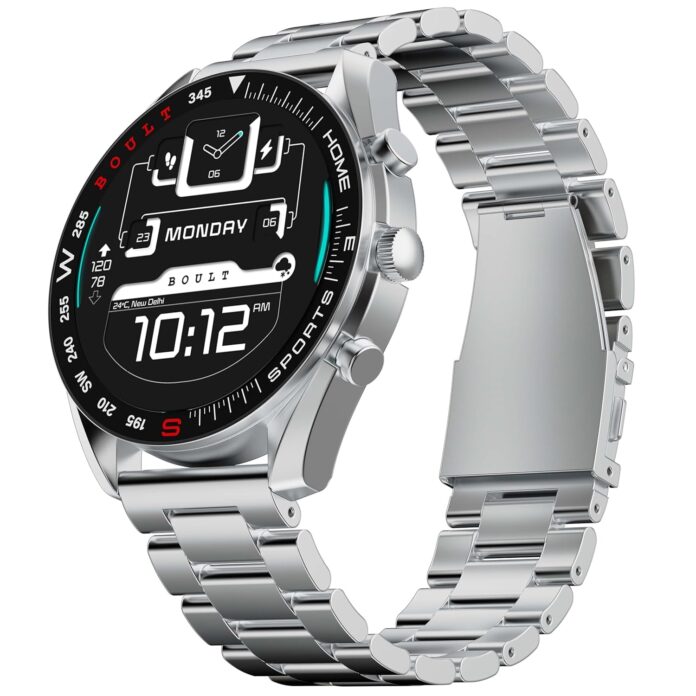 Boult Mirage Smart Watch 1.39''HD Screen, Bluetooth Calling, IP67, Zinc Alloy Frame, 500 Nits Brightness, AI Voice Assistant, SpO2 Monitoring, 120+ Sports Mode (INOX Steel)