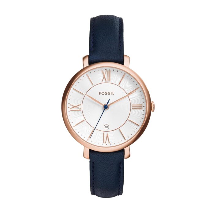 Fossil Women Leather Jacqueline Analog White Dial Watch - Es3843, Band Color-Blue
