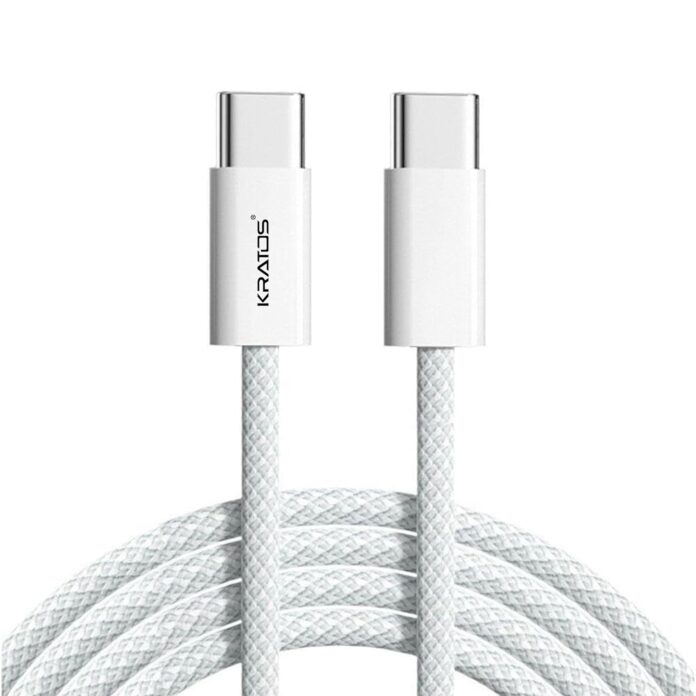 Kratos Type C to Type C Fast Charging Cable 1M Unbreakable Nylon Braided C to C cable fast charging compatible with Samsung Galaxy Series, Realme, Redmi, Vivo,Oppo & type c devices, 480Mbps Data Sync