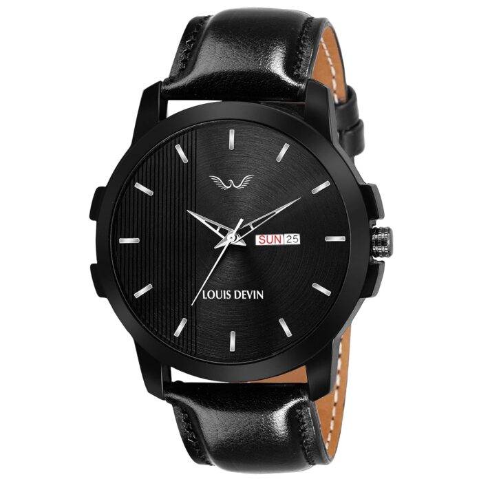 LOUIS DEVIN Leather Strap Analog Wrist Watch for Men