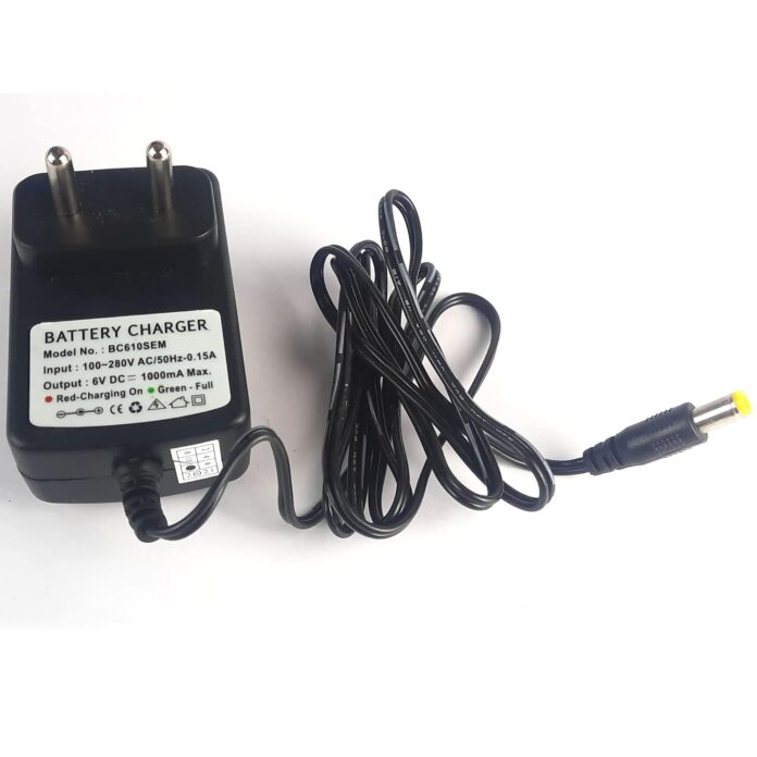 MM TOYS 6V Charger For Kid Ride On Toys Car & Bike, Universal Round Hole 1000 Mah With Charging Indicator Led Power Rechargeable Battery Charger -Black, Adapter