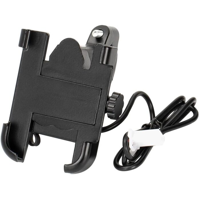 Technuv (C1 Metal Holder with USB Charger Bike Mount Holder Metal Body 360 Degree Rotating Handlebar Cradle Stand for Bicycle, Motorcycle, Fits All Smartphones Black