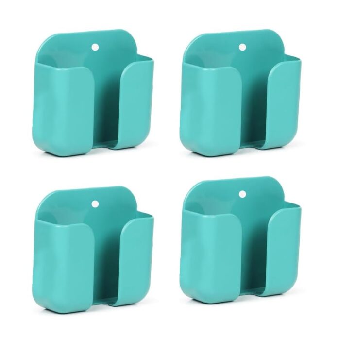 WALLVIEW TECH Pack of 4 Wall Mounted Mobile Phone Holder Storage Case for Phones with Strong Adhesive Strips | Wall Mount Mobile Stand/Multi-Purpose Stand for Phone Charging (Green)
