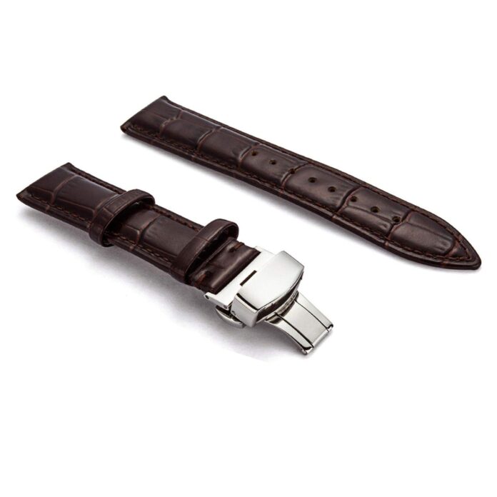 19mm Genuine Leather Watch Band Strap Fits Speemaster Moon Brown Deployment Silver Buckle-18