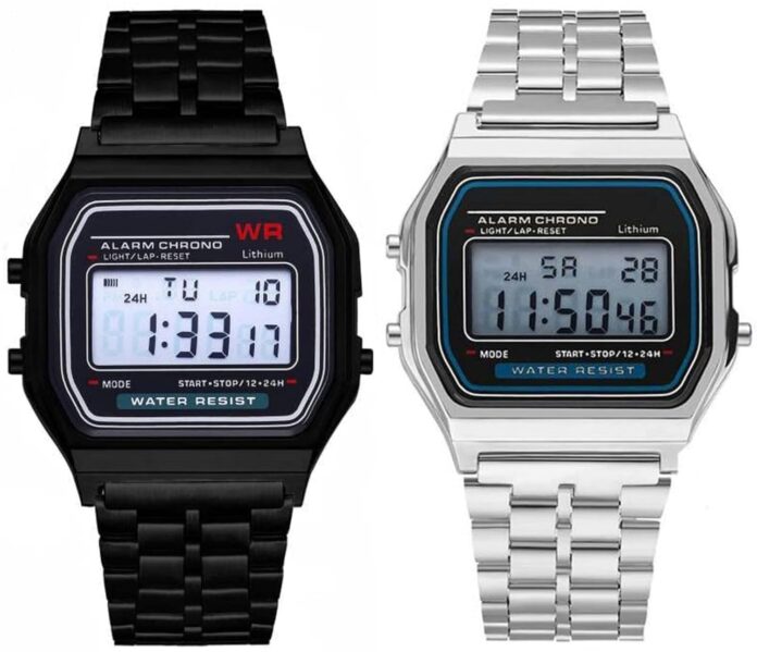 Acnos Brand 2 Combo Digital 4 Colours Vintage Square Dial Unisex Water Resist Watch for Men Women Pack of 2 (WR70)