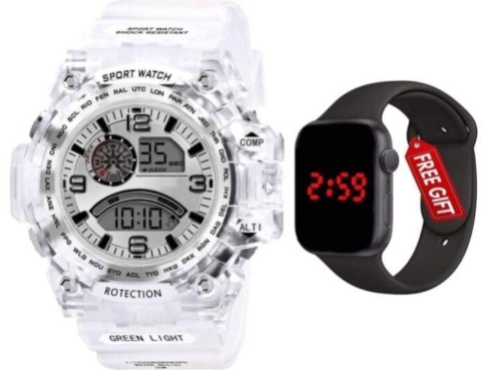 Acnos® Premium Brand - A Digital Watch with Square LED Shockproof Multi-Functional Automatic 5 Color Dial White Strap Waterproof Digital Sports Watch for Men's Kids Watch for Boys - Watch for Men