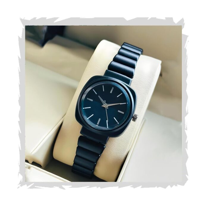 STYLEDOSE watch's Unique Design Elements (Round face in Square Frame, 5 Color Eddy dials & Belt) Steel Chain Strap Stylish Girls Ladies Fashion Wrist Watches Analog Watch for Women