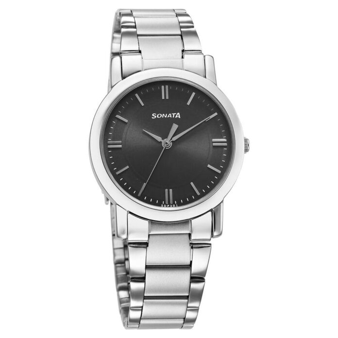 Sonata Classic Quartz Analog Grey Dial Silver Stainless Steel Strap Watch for Men-NS7987SM09W/NT7987SM09W