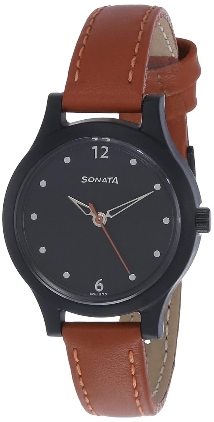 Sonata Essentials Black Dial Women Watch With Leather Strap-NS87030PL04W/NT87030PL04W