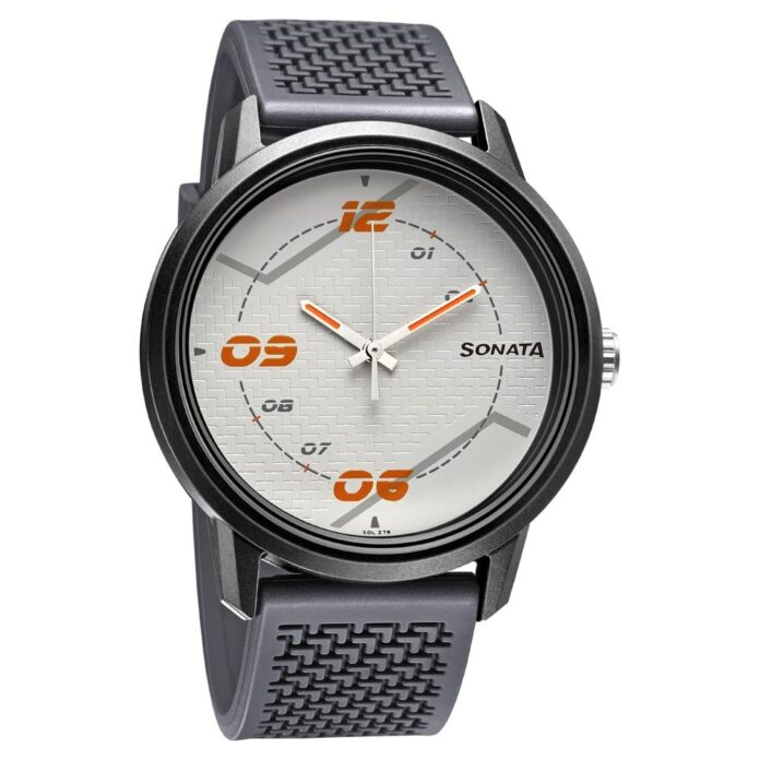 Sonata Quartz Analog PU Strap Watch for Men-NS77085PP09W/NT77085PP09W
