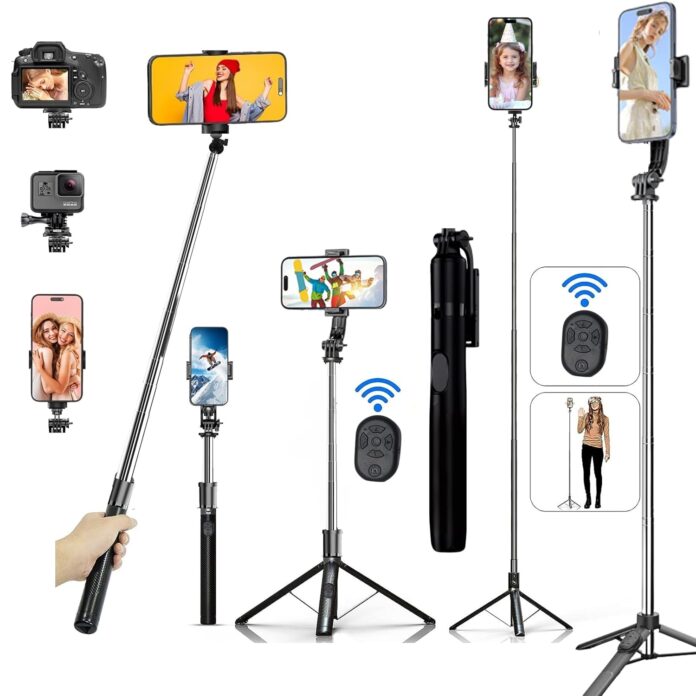 TARAVEE, 64-Inch Long, Selfie Stick with Tripod Stand,Extendable Bluetooth Selfie Stick for Mobile Phone,Perfect for iPhone,13,14,15,16,Pro,Gopro,Multi-Functional,Selfie Stick Tripod,selfi