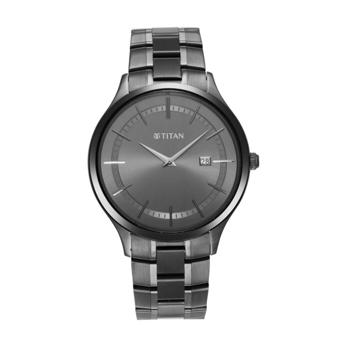 Titan Classique Slimline Gray Dial Analog with Date Stainless Steel Strap Watch for Men-NS90142QM02/NT90142QM02