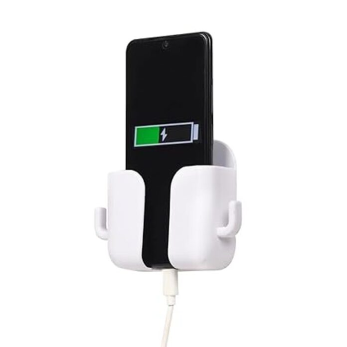 Prolet Wall Mounted Mobile & Key Holder, Storage Case for Remote, Wall Mounted Mobile Stand/Multi Purpose Stand with Hole for Phone Charging (White)