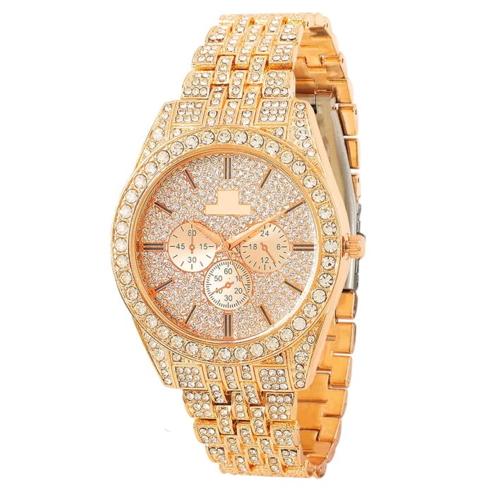 ALNA-TURA Stylish Men's Rose Gold Watch with Diamond Accents |Elegant Design with Crystal and Metal Strap| Watch for Mens and Boys, Analog Modern Cassual & Formal Boys Watches