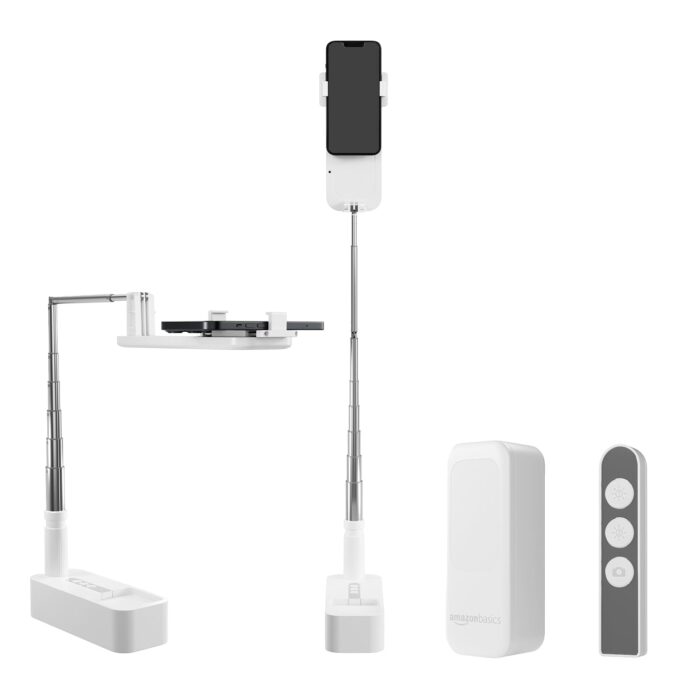 Amazon Basics Vlogging Multifunction Box | Extendable Selfie Stand| Back & Front Light, 7 Brightness Levels| Bluetooth, 1000mAh Battery | Fits 3.5