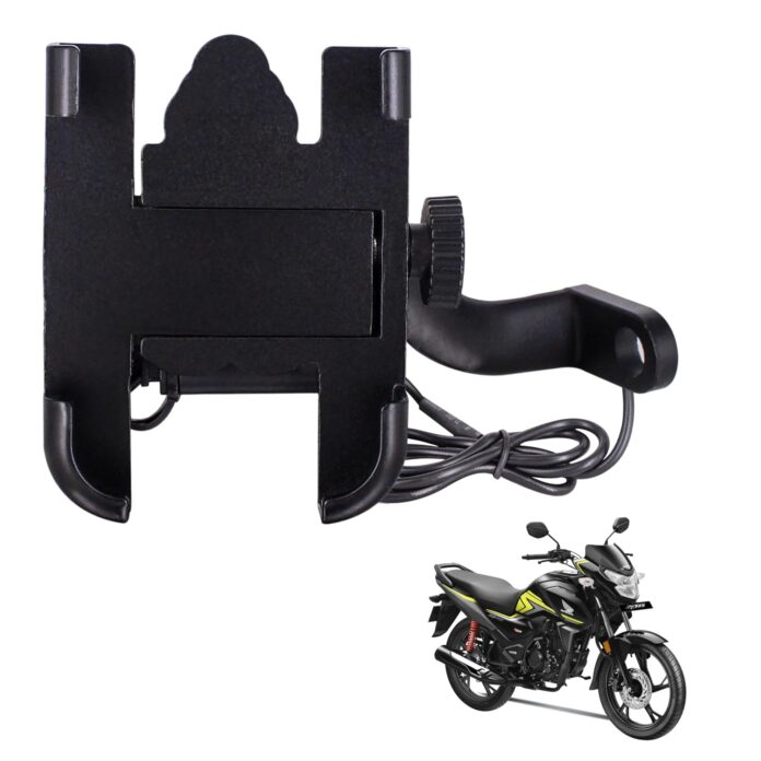 Asryd CNC Bike Mount Holder for Navigation 360 Degree Rotating Handlebar Metal Body Cradle Stand Fits for All Smartphones (CNC Metal Holder with USB Charger) for Honda SP 125 (Pack of 1Pcs)