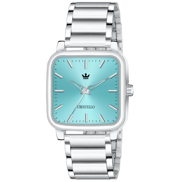 CRESTELLO Stainless Steel Chain Analog Wrist Watch for Men (Silver/Green/Blue/Black Dial) | CR-GS034-CH