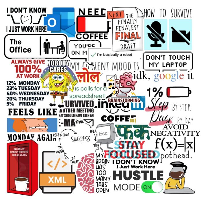 CodersParadise Pack of 60 - Corporate Office Vinyl Self-Adhesive Stickers for Scrapbook, Laptop, Journal, Diary, Guitar, Mobile Phone - Waterproof Residue Free Stickers, 5.1 x 7.6 x 5.1 cms