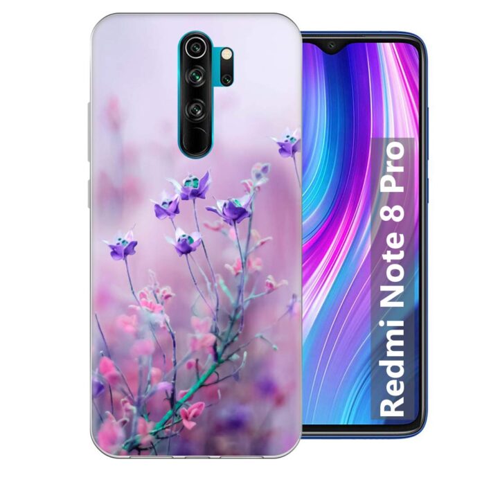 Fashionury PURPEL Flowers Soft Silicone Designer Printed Full Protection Printed Back Case Cover for Redmi Note 8 Pro