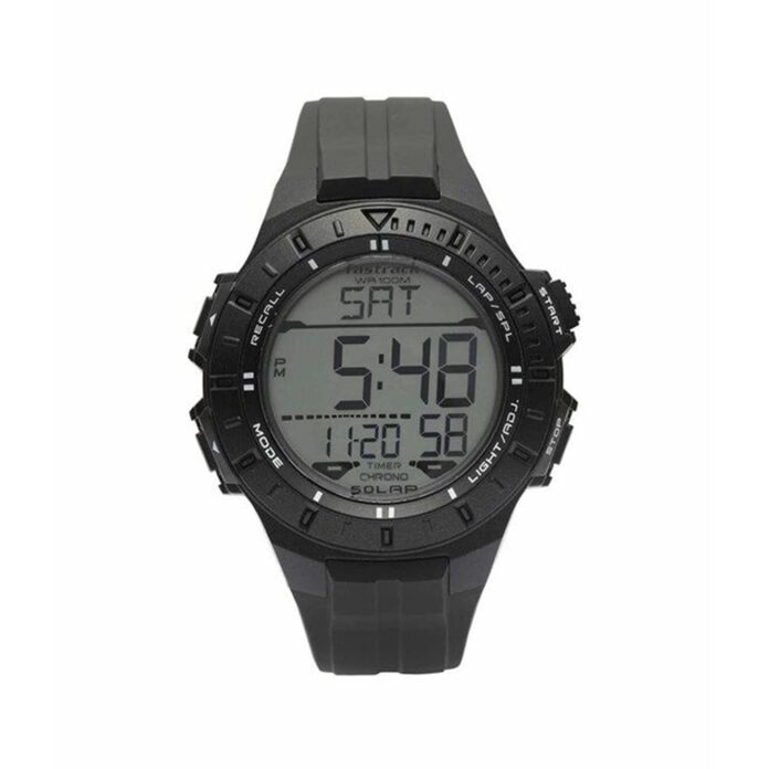 Fastrack Men Polyurethane Ft Digital Gray Dial Watch-38067Pp03, Band Color-Black