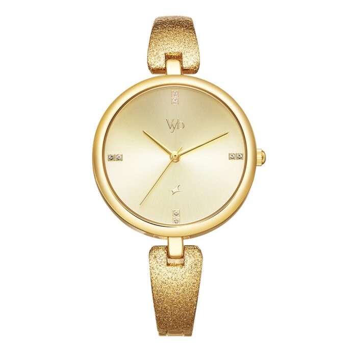 Fastrack Vyb Diva Quartz Analog Golden Dial Metal Strap Watch for Girls-FV60005YM01W
